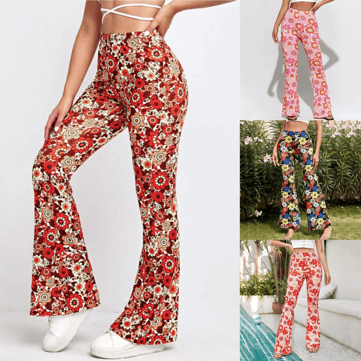 High-Waisted Floral Flared Trousers