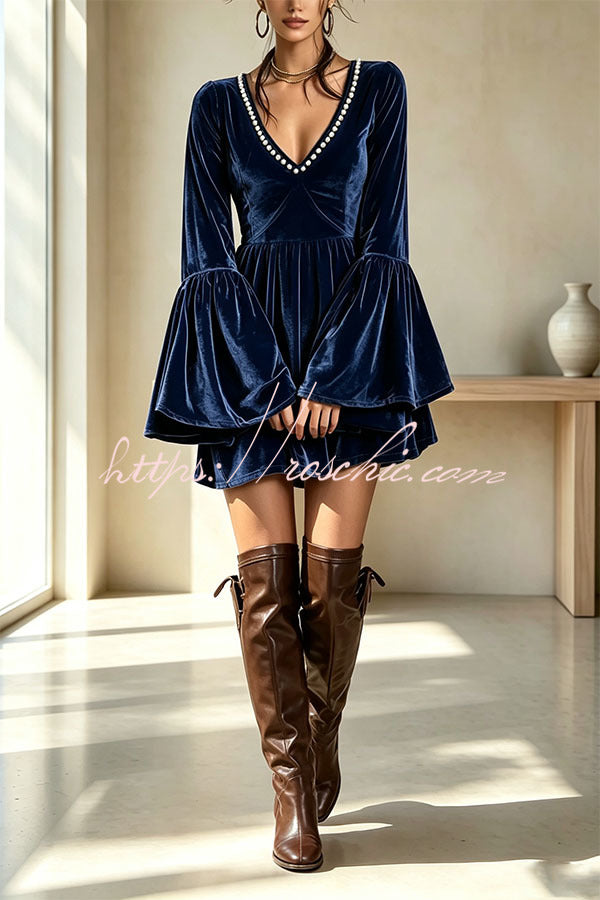 Vintage-Inspired Pearl Velvet Swing Dress
