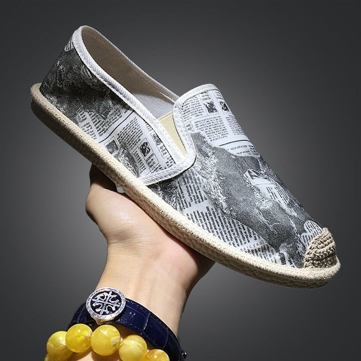 Men's Slip-On Flat Shoes with Newspaper Design Arlen, view 2 - Elena Harper
