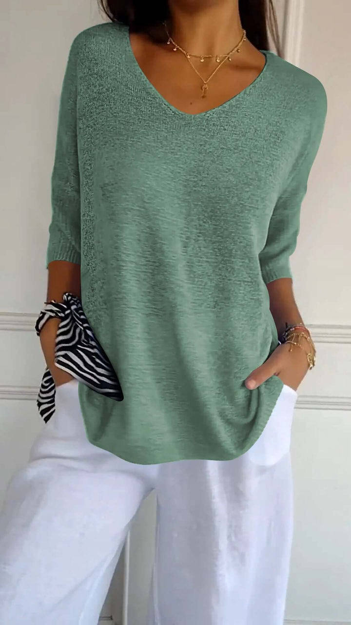 Women's Loose V-Neck Knitted Top