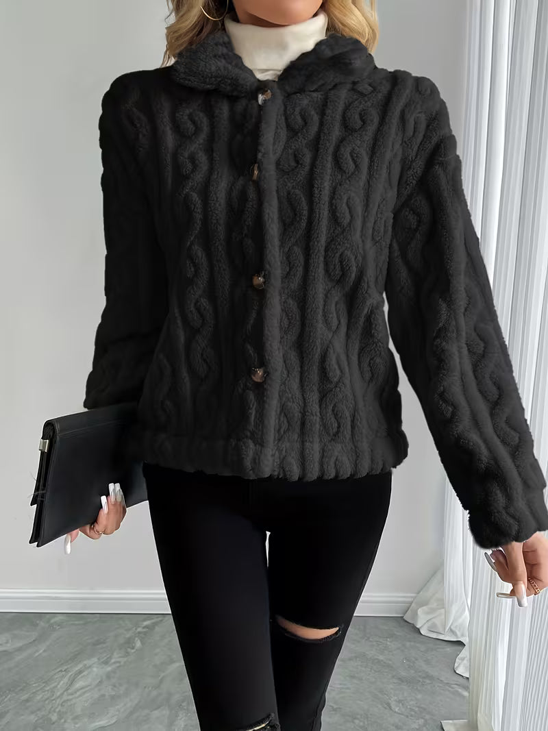 Textured teddy jacket for women with elegant buttons