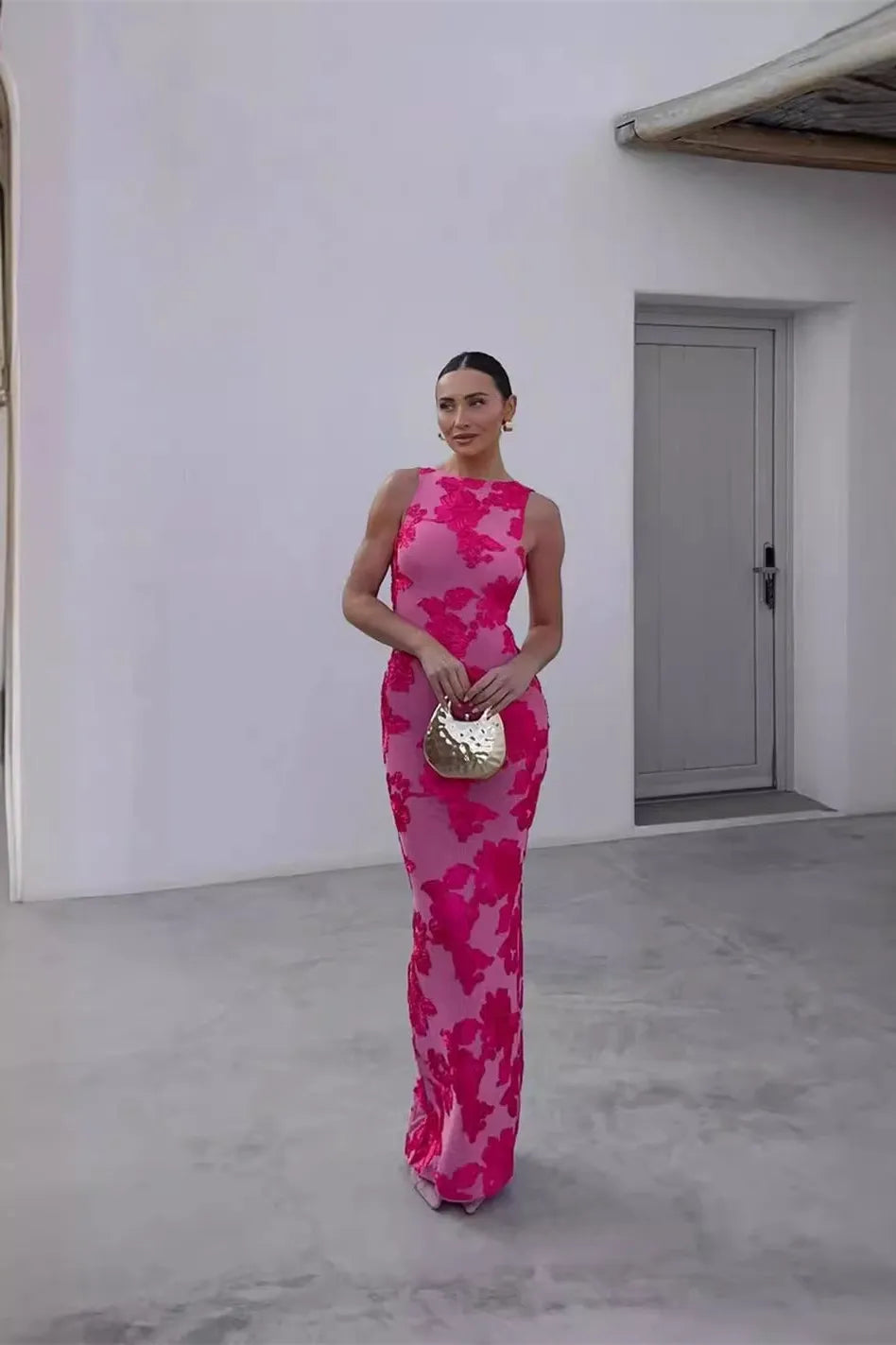 Calliope - Floral Appliqué Mesh Maxi Dress