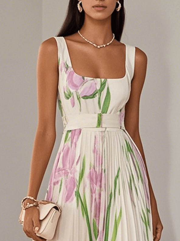 Long Pleated Mousseline Dress Timeless Elegance - Elena Harper