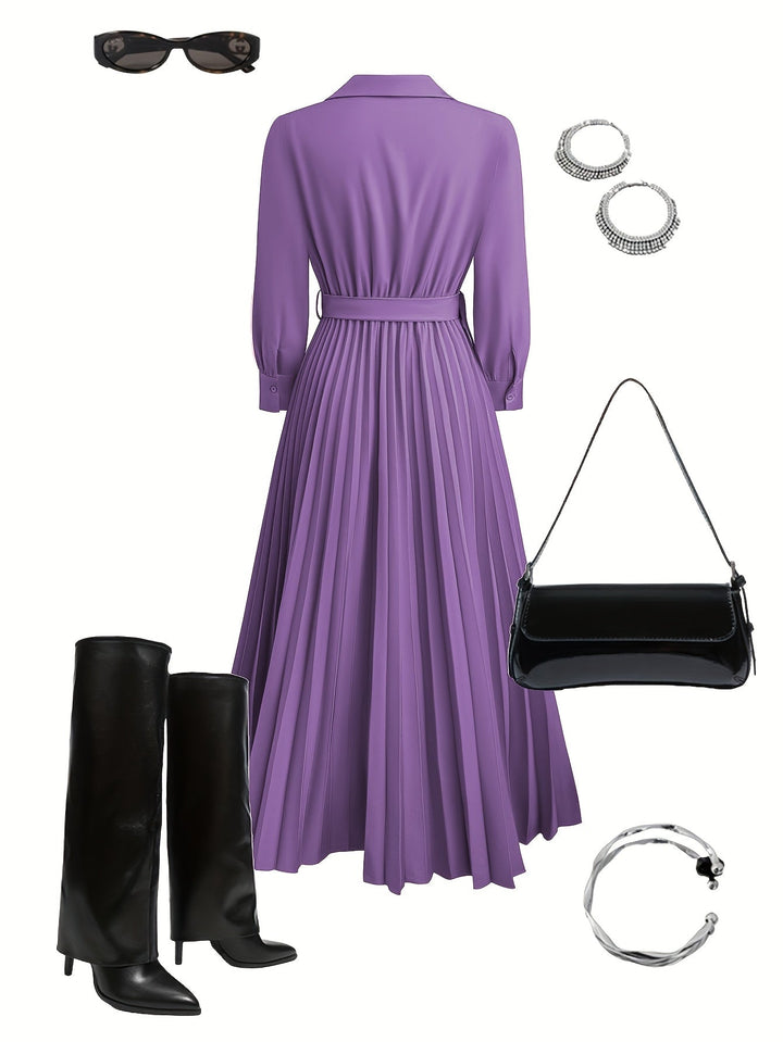 Women's Elegant Pleated V-Neck Dress