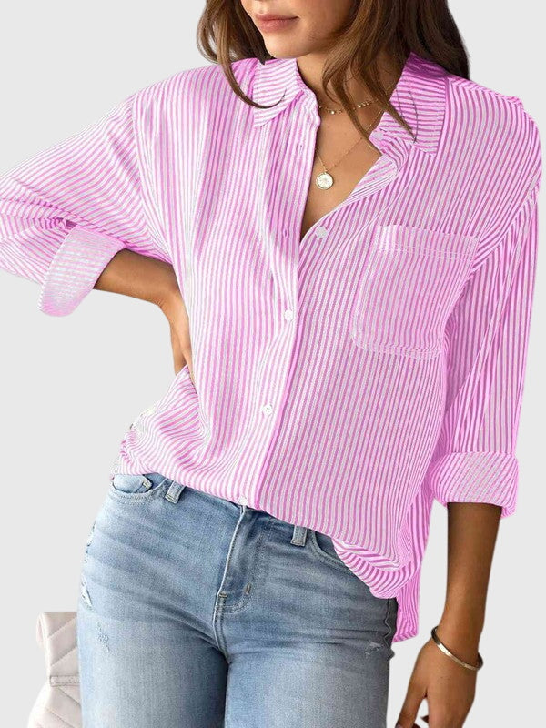Ladies Striped Blouse with Bow and Collar