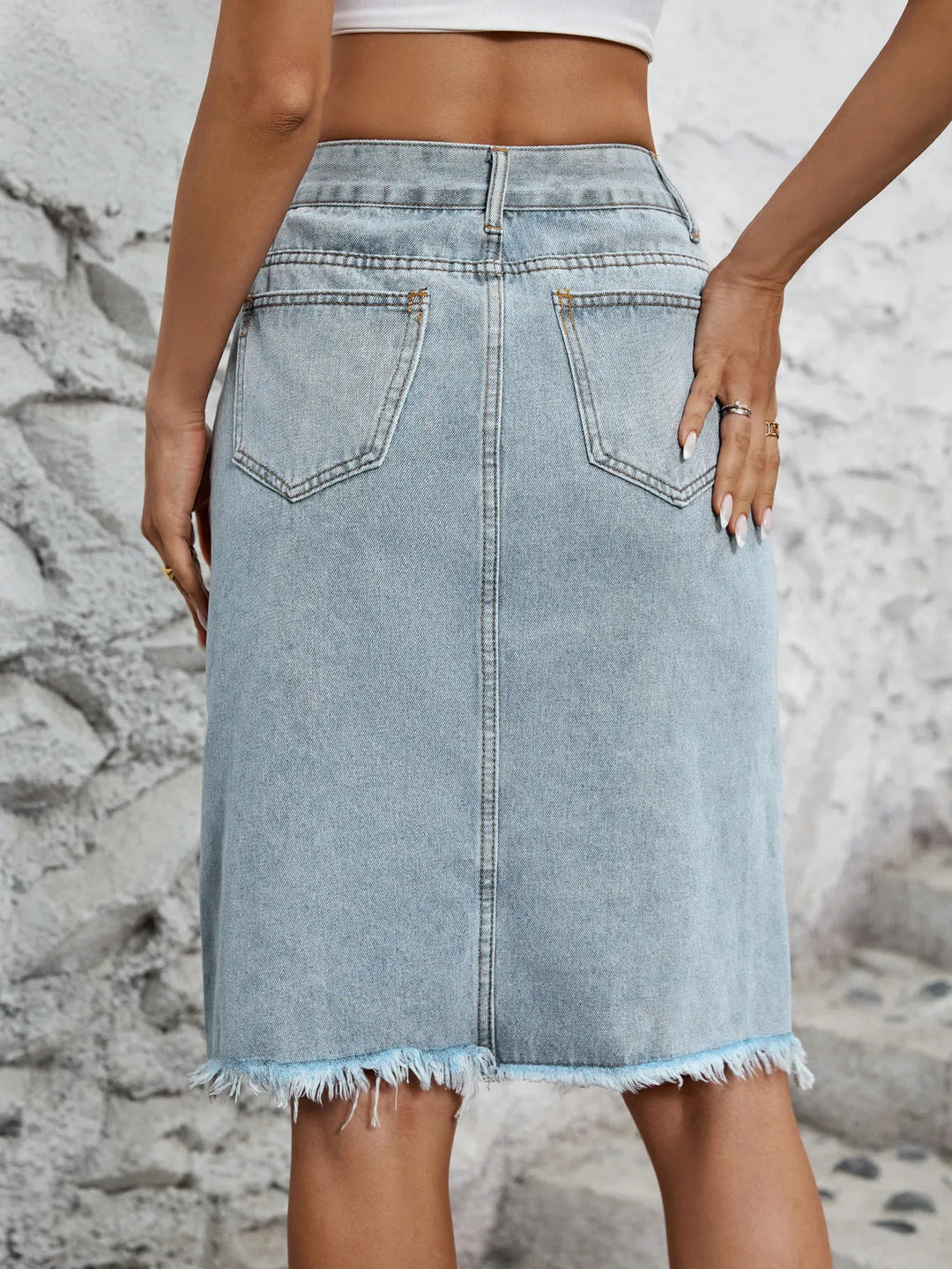 High-waisted denim skirt for women with front slit
