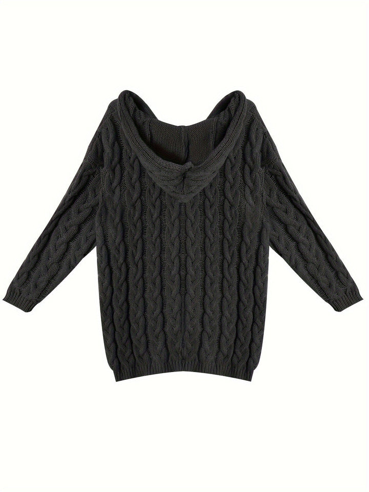 Ladies Cable Knit Sweater with V-Neck – Relaxed Fit Pullover