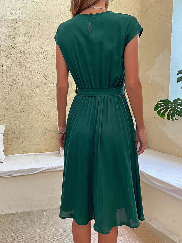 Women's Pleated Midi Dress with Tie Waist, view 7 - Elena Harper