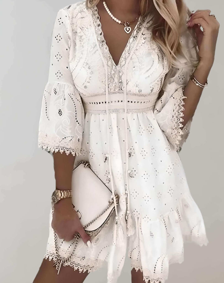 Bohemian Midi Dress with Eyelet Detail