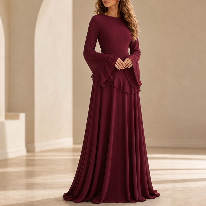 Cadaques Ruffle Flared Sleeve Maxi Dress