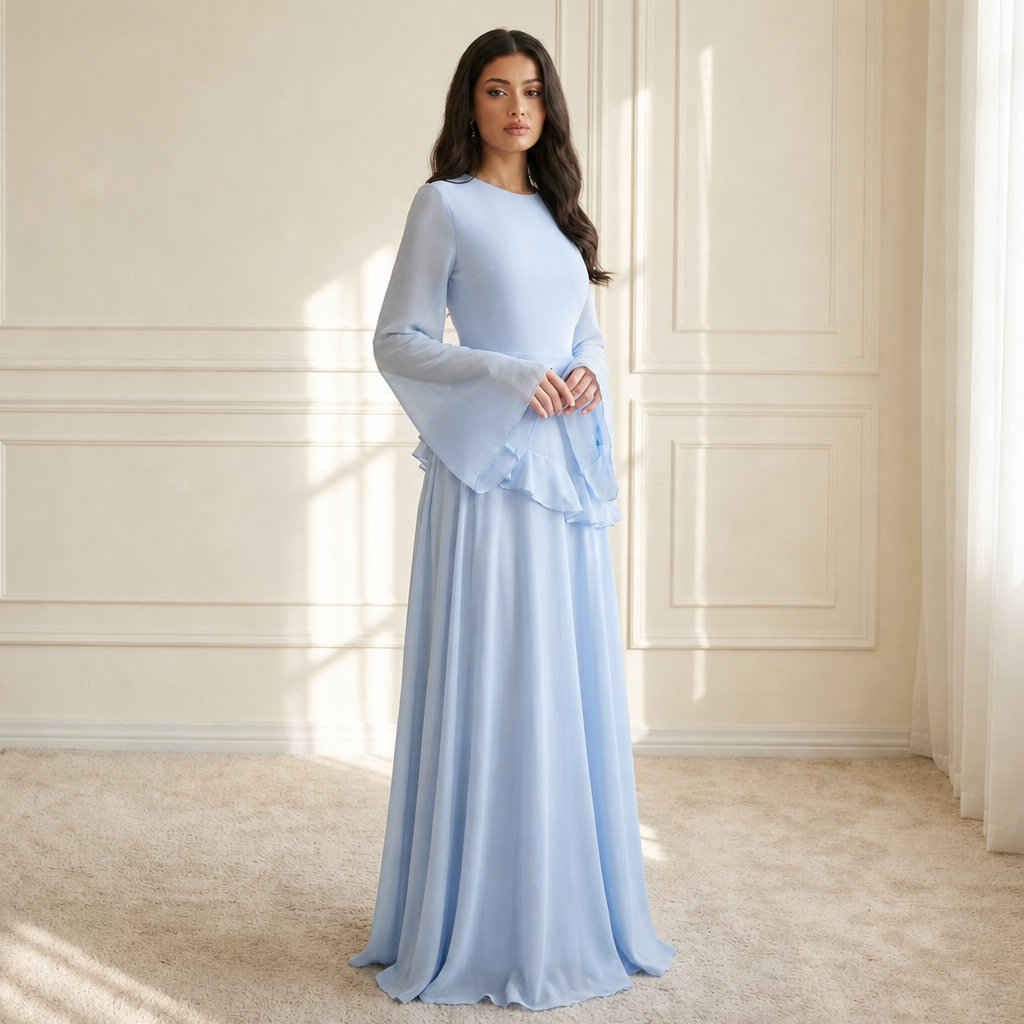 Cadaques Ruffle Flared Sleeve Maxi Dress