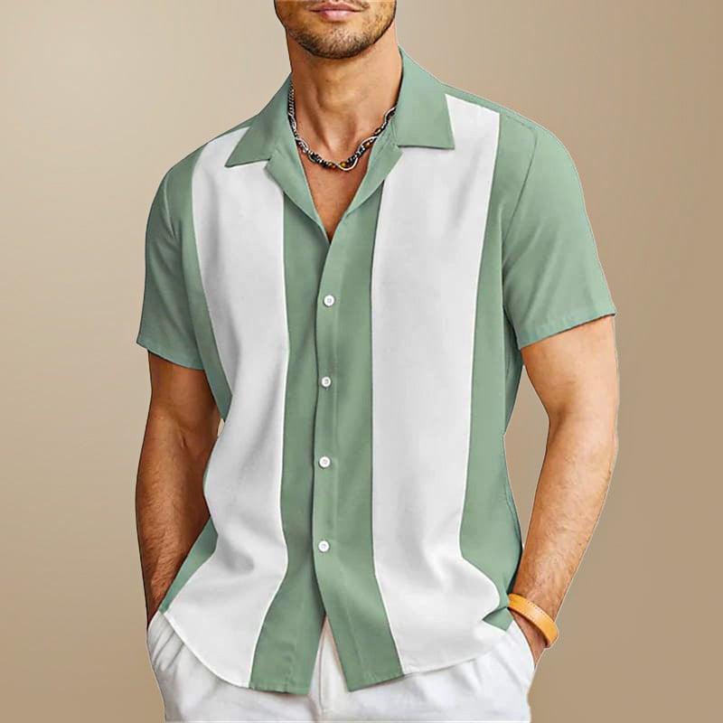 Men's Short Sleeve Color Block Vertical Stripe Shirt - Elena Harper