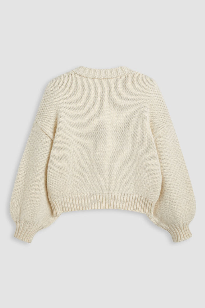 Oversized Knit Cardigan with V-Neck and Cherry Appliqués - Frieda