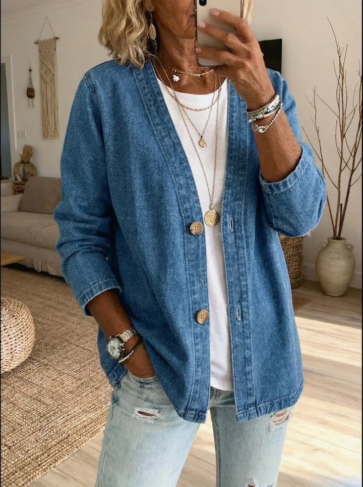 Women's Buttoned Denim Cardigan in Relaxed Fit