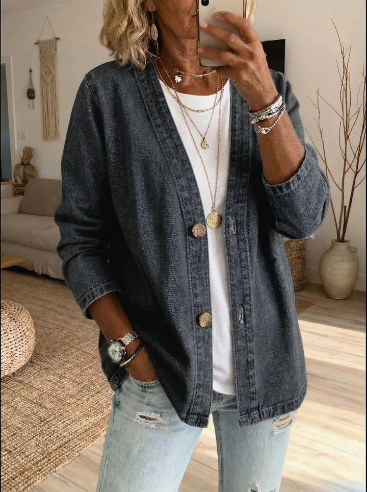 Women's Buttoned Denim Cardigan in Relaxed Fit