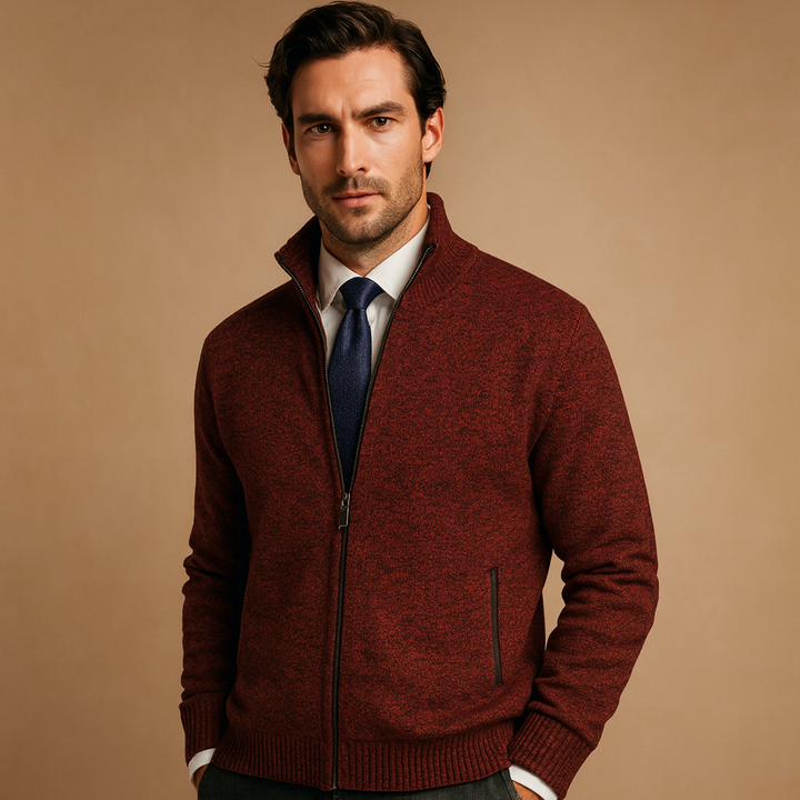 Men's Zip-Up High Collar Knit Cardigan - Elena Harper