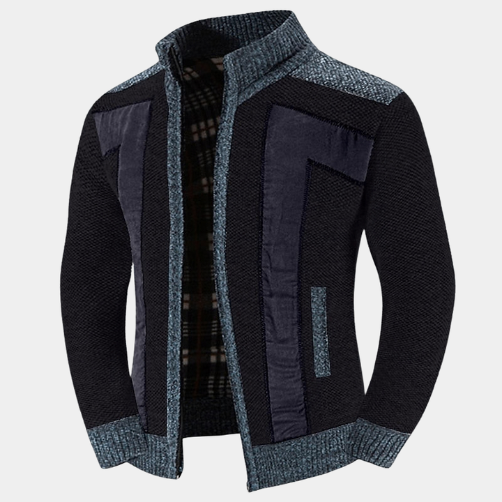 Men's Structured Knit Cardigan with High Zip Collar