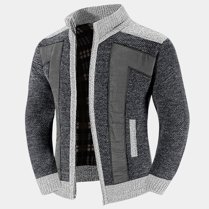 Men's Structured Knit Cardigan with High Zip Collar