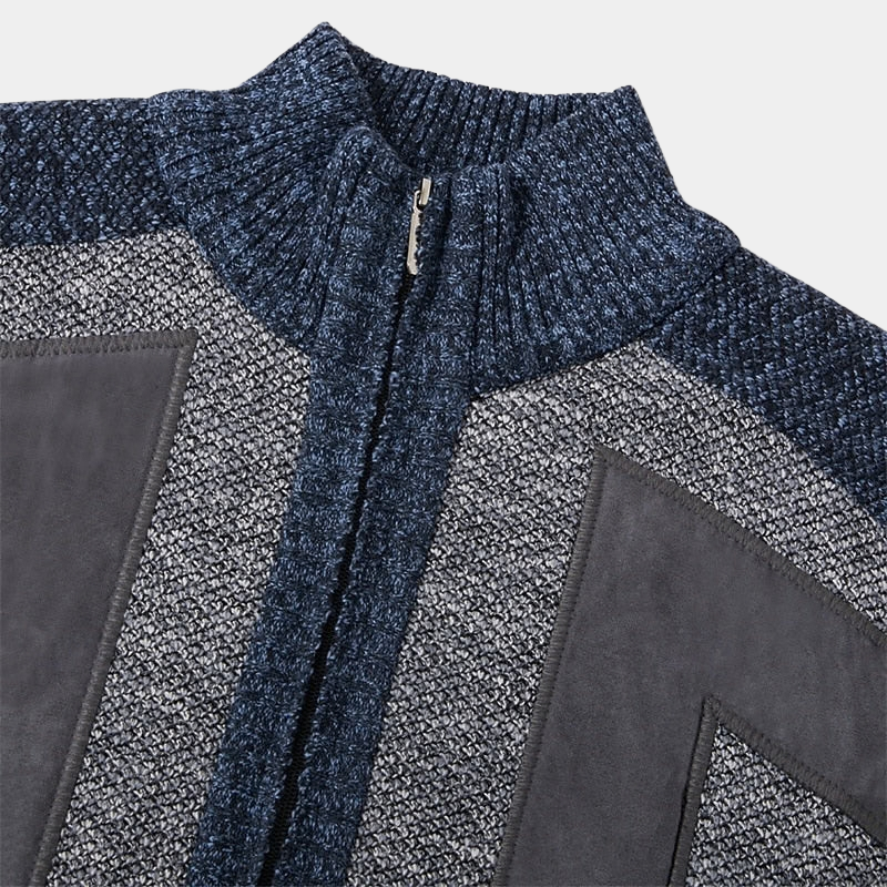 Men's Structured Knit Cardigan with High Zip Collar