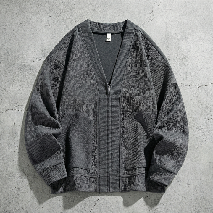 Oversized Zip-Up Cardigan for Men with Pockets