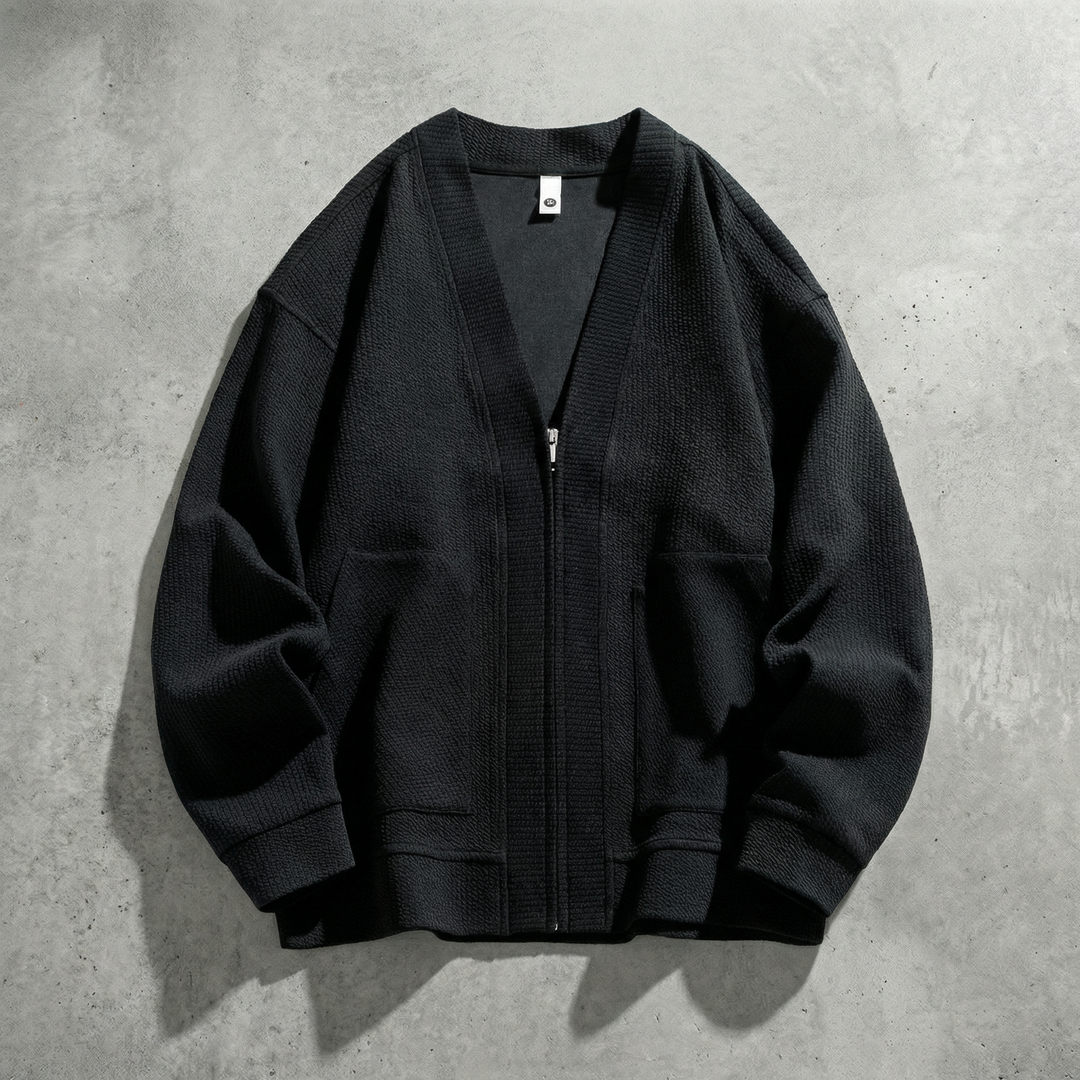 Oversized Zip-Up Cardigan for Men with Pockets