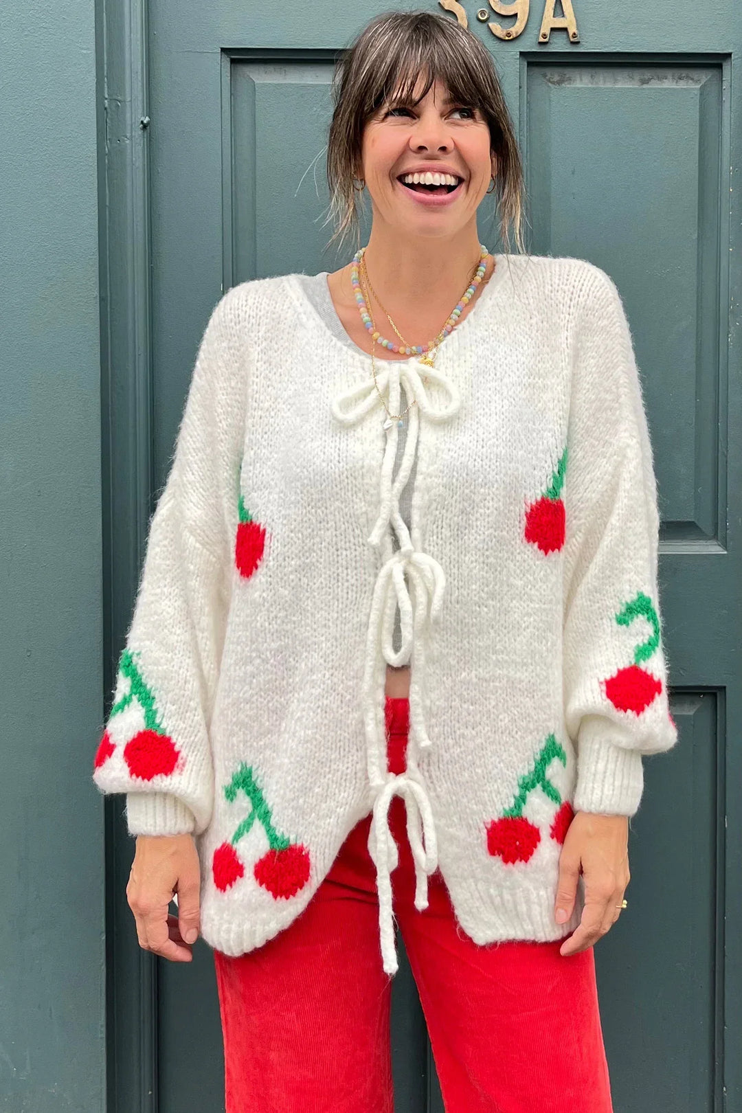 Mohair Blend Cardigan with Cherry Front Ties - Fenja