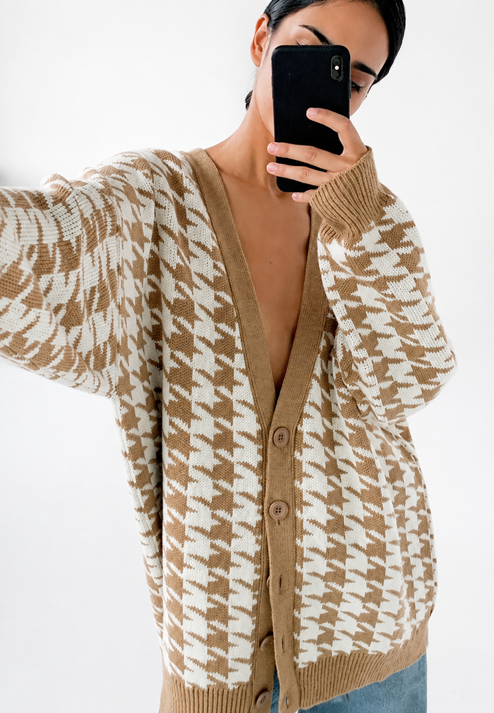 Oversized Knit Cardigan with Print - Elena