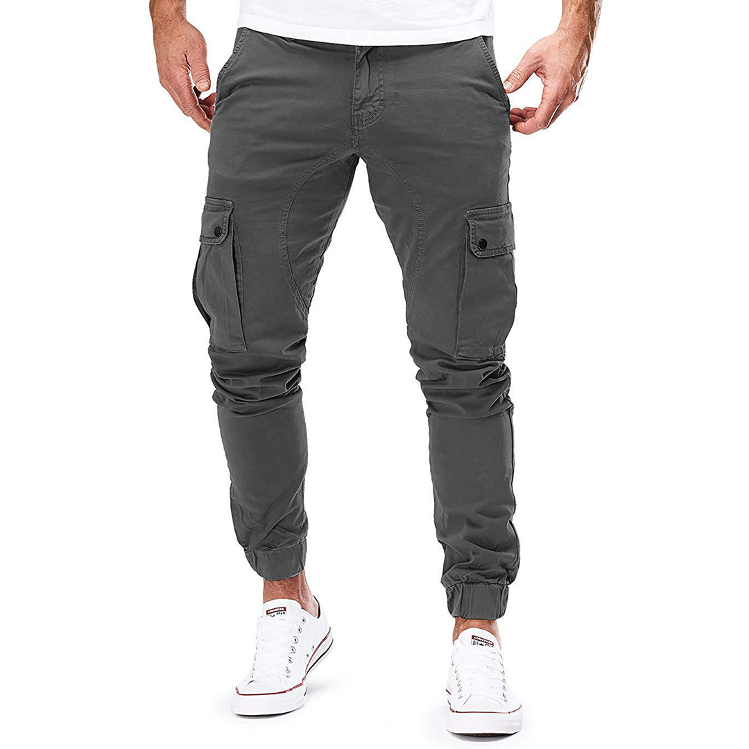Men's Cargo Pants with Elastic Cuffs and Pockets