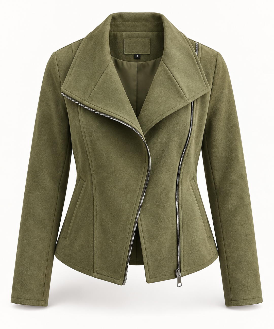 Women's Biker Jacket Faux Suede Diagonal Zipper - Noémie