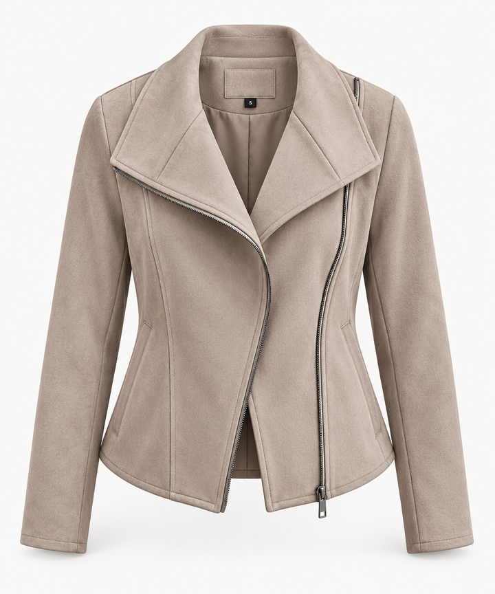 Women's Biker Jacket Faux Suede Diagonal Zipper - Noémie