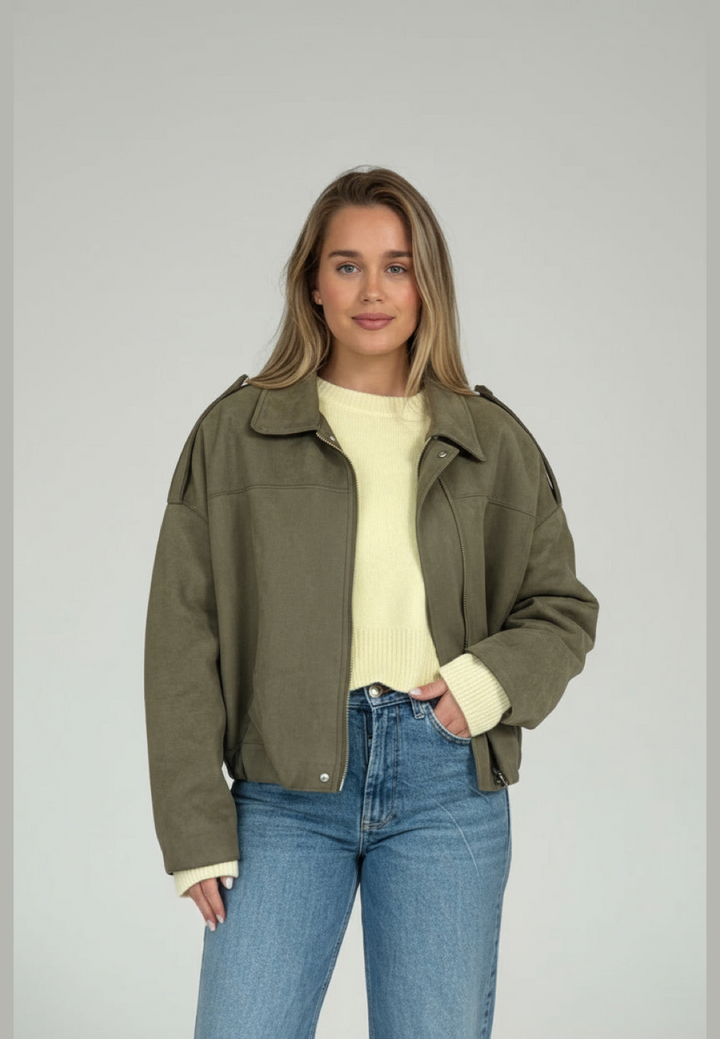 Women's bomber jacket with suede effect and shirt collar - Ottilie