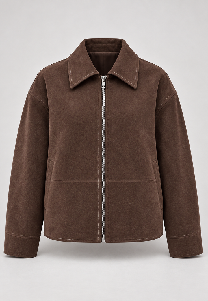 Women's Faux Suede Jacket Straight Cut Zipper - Hedvika