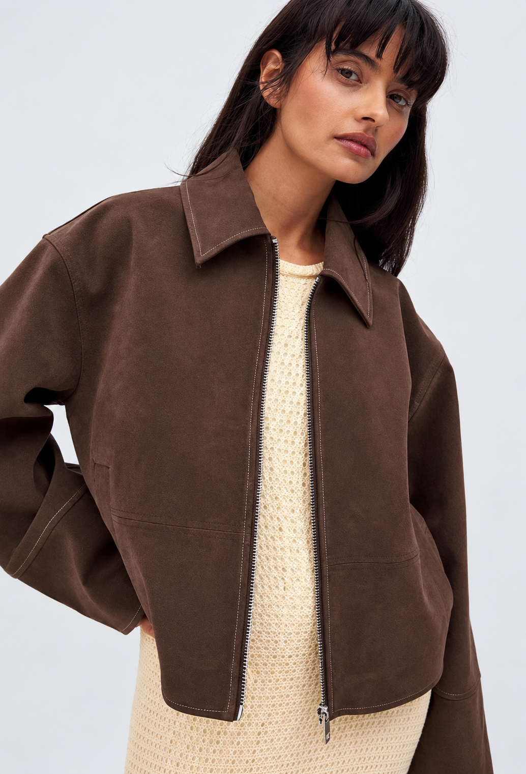 Women's Faux Suede Jacket Straight Cut Zipper - Hedvika