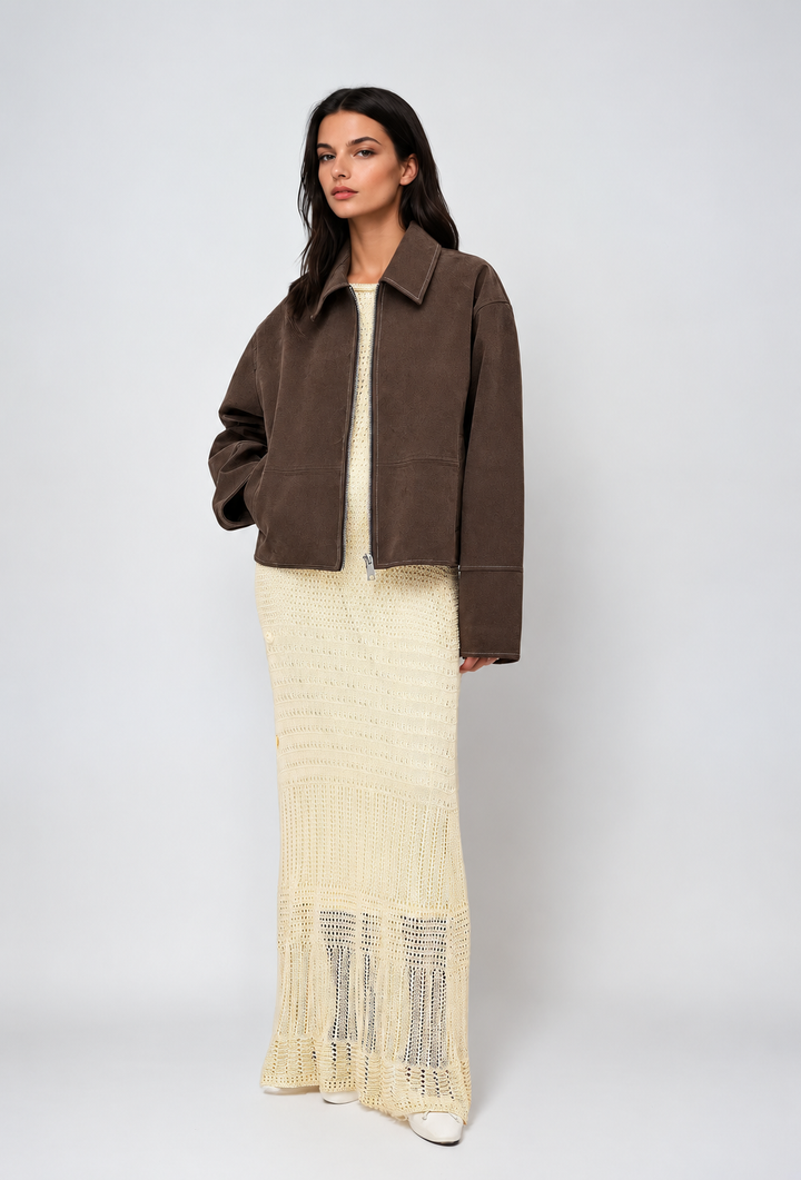 Women's Faux Suede Jacket Straight Cut Zipper - Hedvika