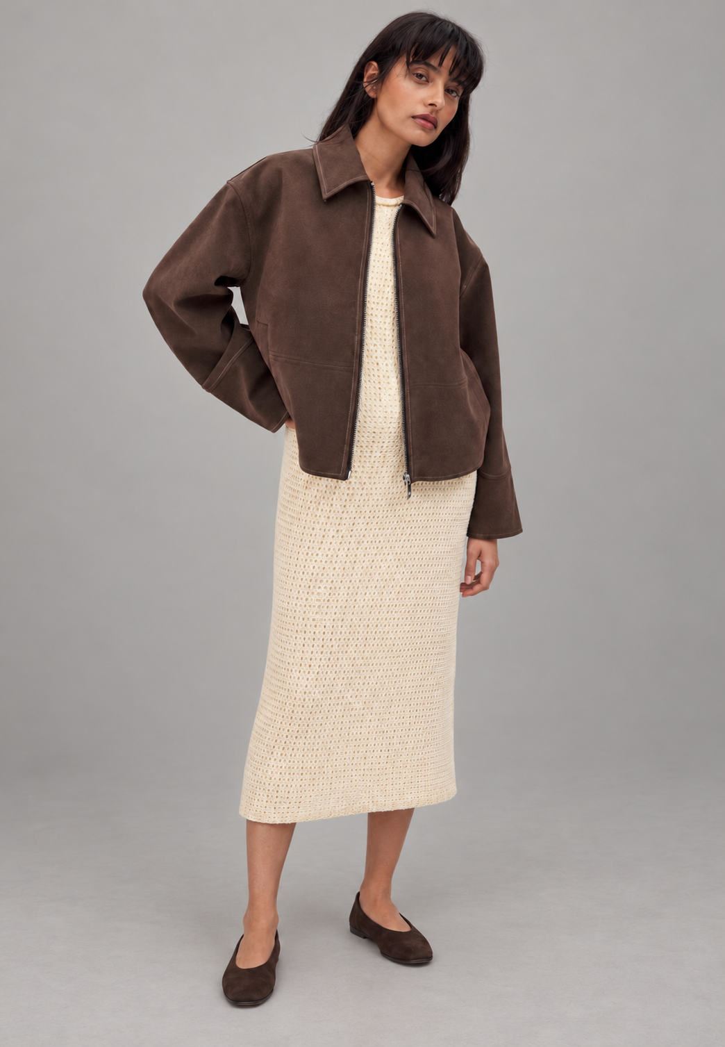 Women's Faux Suede Jacket Straight Cut Zipper - Hedvika