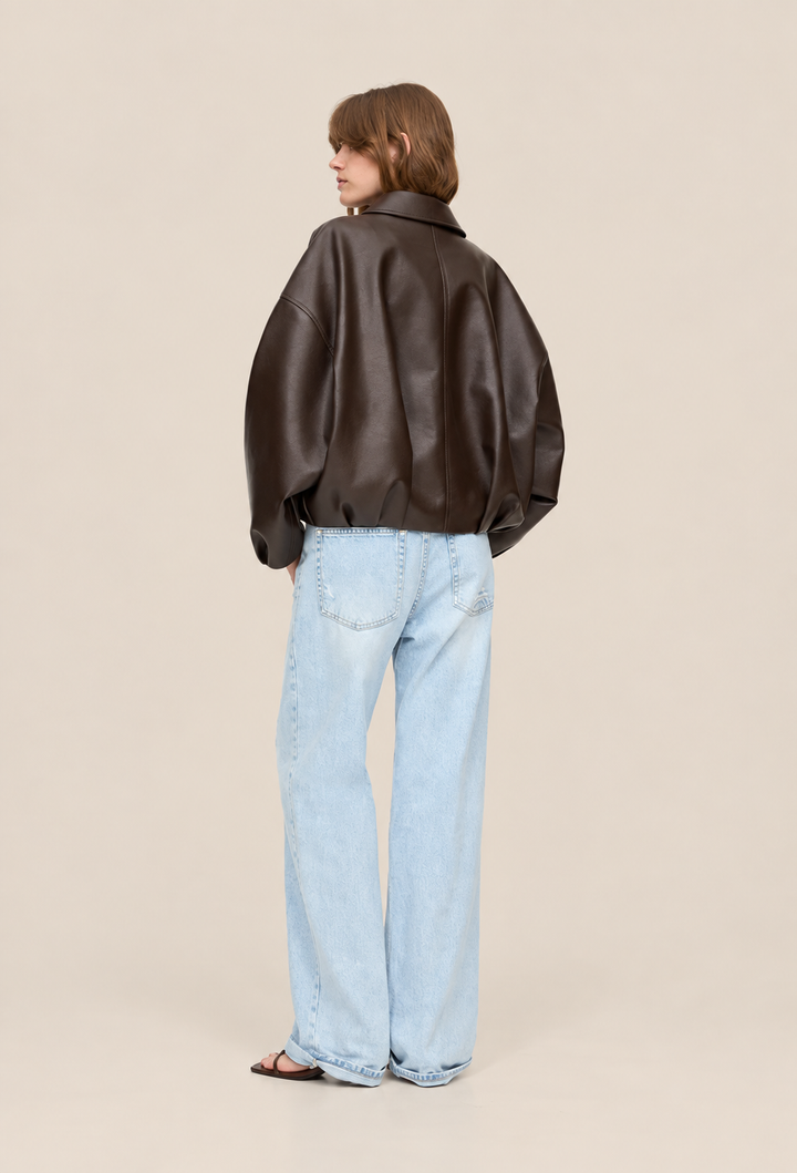 Women's Faux Leather Jacket with Belt Buckle - Ismérie