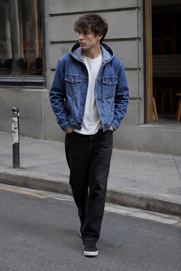 Men's Denim Jacket with Hood - Bennett