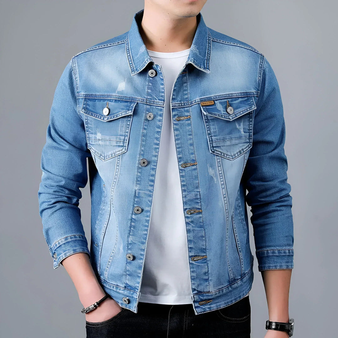 Men's Denim Jacket with Washed Effect and Flap Pockets - Armand
