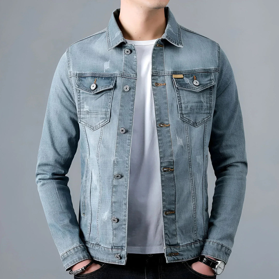 Men's Denim Jacket with Washed Effect and Flap Pockets - Armand