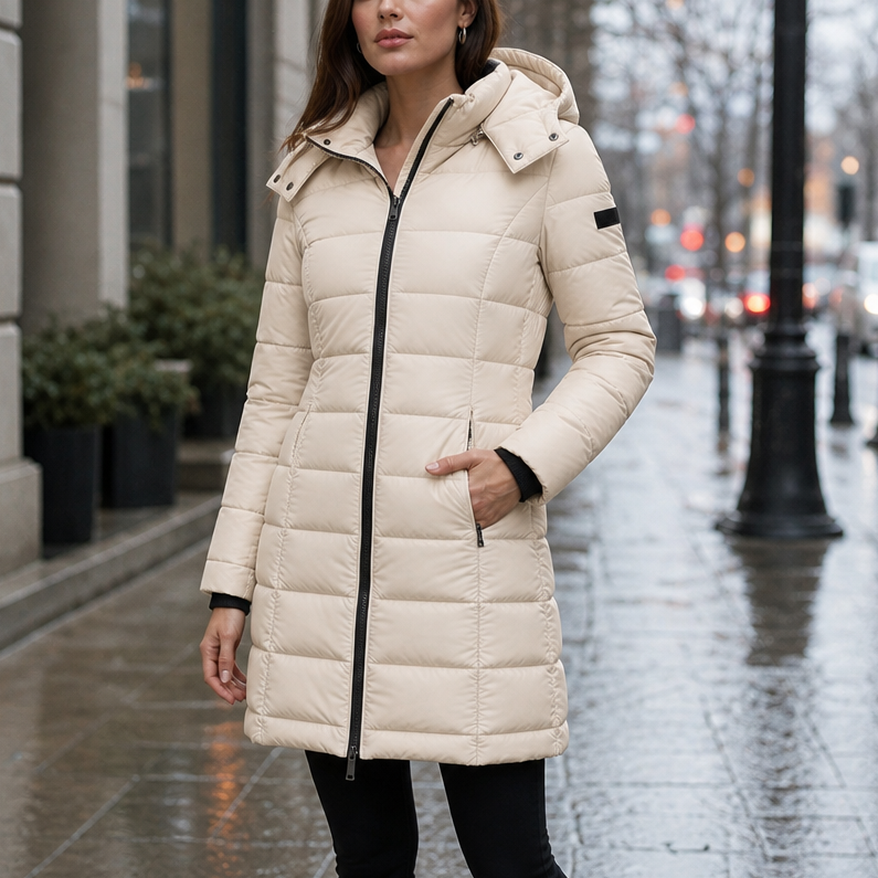 Mia | Elegant Mid-Length Puffer Jacket with Hood and Insulating Quilting