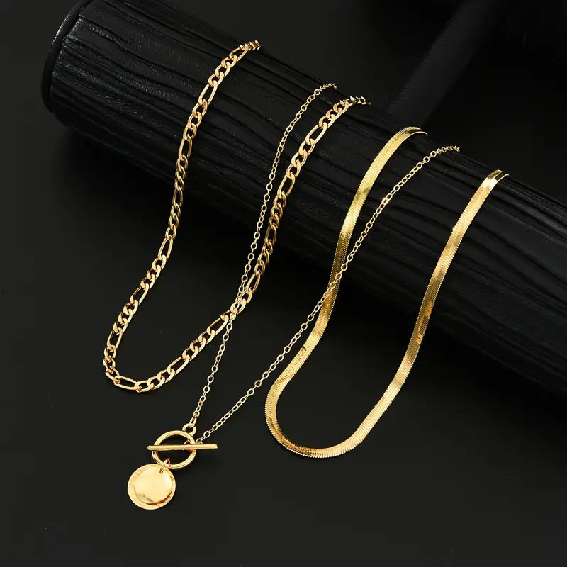 Savira Textured Coin Layered Necklace Gold - Elena Harper