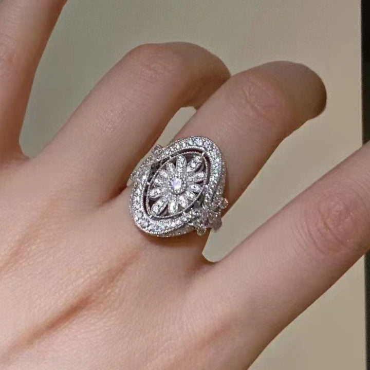 Elegant Vintage Sparkling Full Zirconia Sunflower Ring - Elena Harper