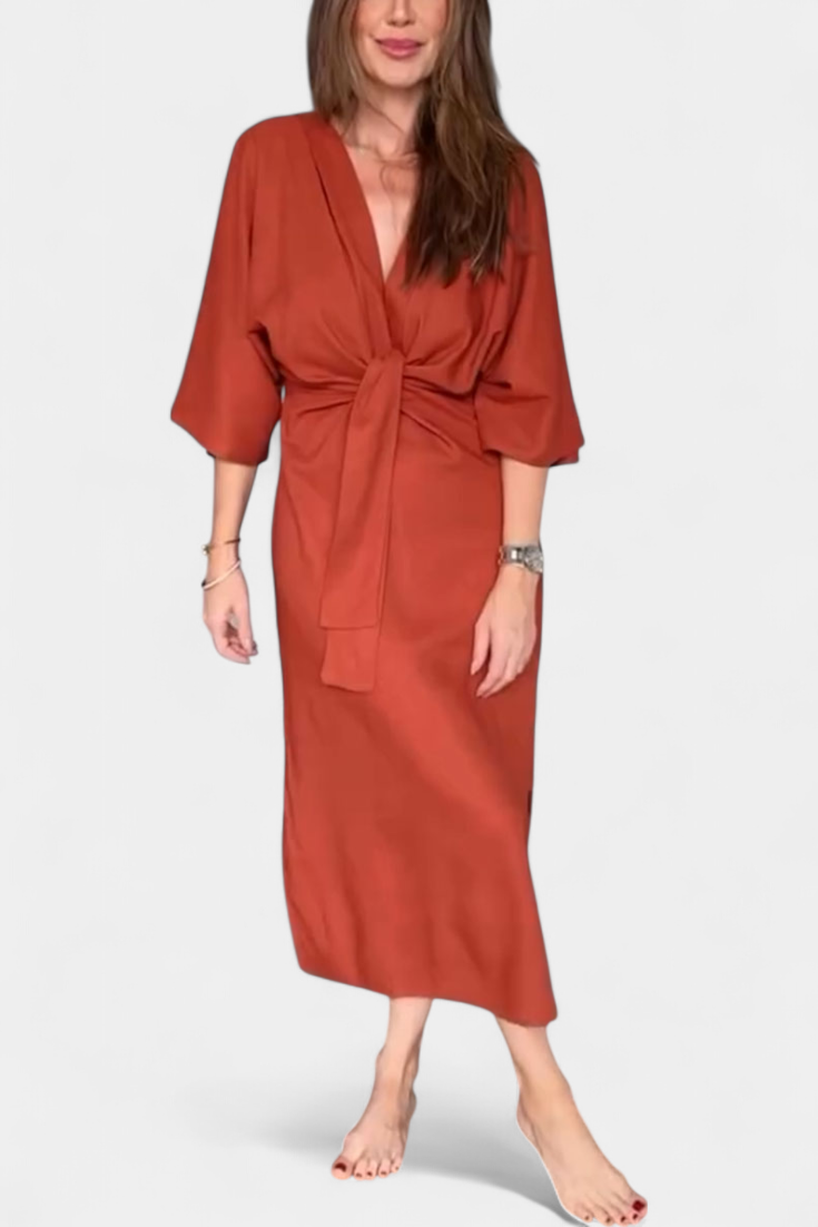 Ayla Casual leisure dress, V-neck and button placket., view 7 - Elena Harper