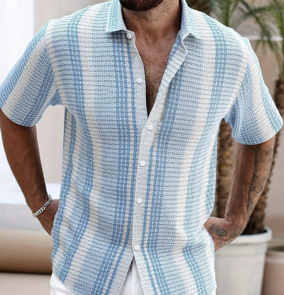 Casual Beach Shirt for Men, Slim Fit and 3D Print Short Sleeve Summer Top, view 2 - Elena Harper