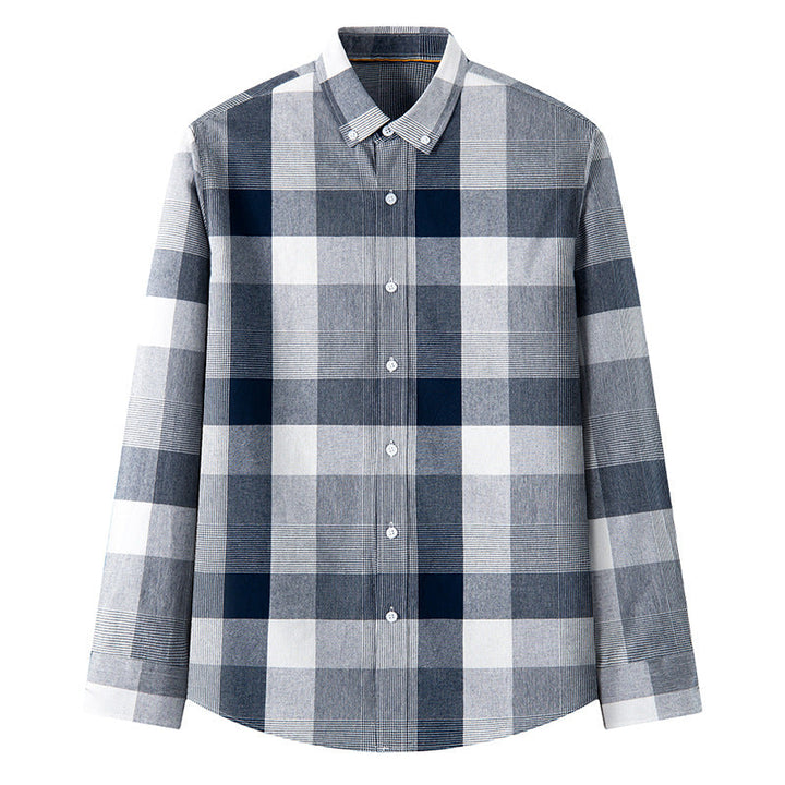 Men's Long Sleeve Shirt with Plaid Pattern and Relaxed Fit