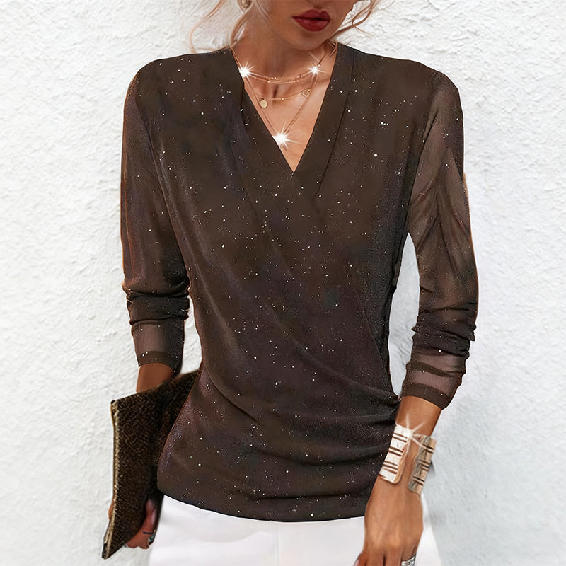 Agnese - Elegant Long Sleeve V-Neck Blouse