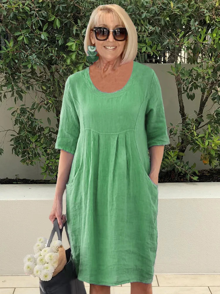 Noara Casual Cotton Pocket Tunic Dress - Elena Harper