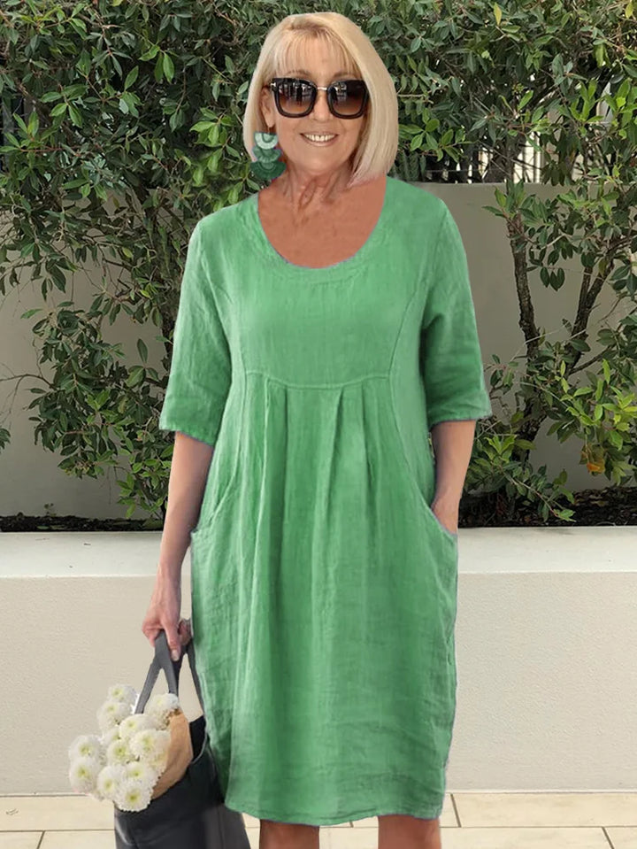 Noara Casual Cotton Pocket Tunic Dress - Elena Harper