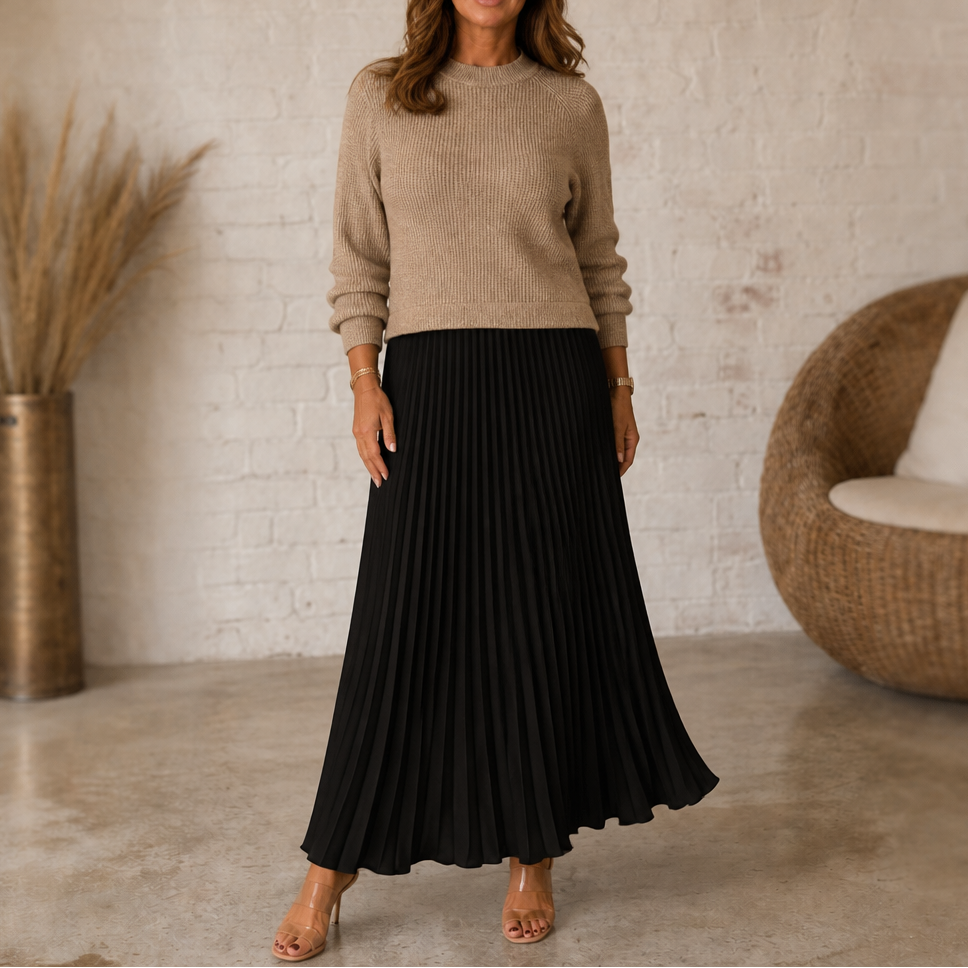 Elena | Elegant Pleated Maxi Dress with Soft Knit Top