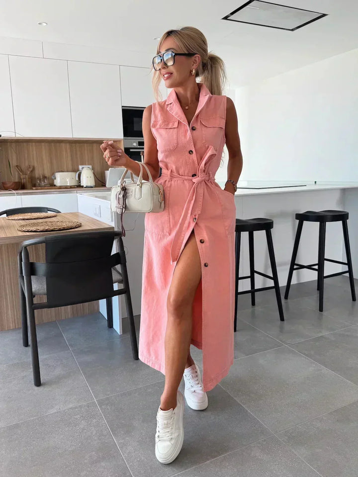 Maxi Denim Dress Fluid and Timeless Cut - Elena Harper
